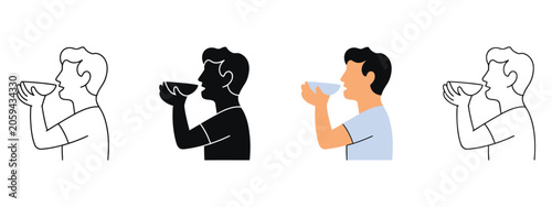 Man hydrating icon vector stay hydrated set with dynamic man drinking fresh water from bottle symbol for health wellness fitness lifestyle concept, editable vector illustration, vector, designs
