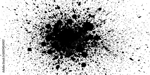 Fotografía Black ink splattered on a white surface, creating a chaotic and abstract explosion of dark droplets