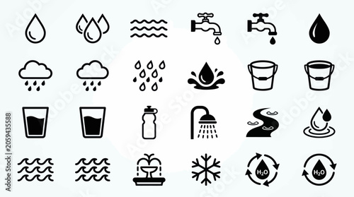 Εκτύπωση καμβά Collection of various water and drink icons on a clean background
