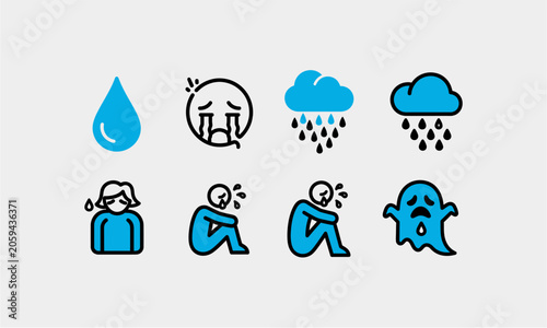 Fotografie People experiencing various emotions on a rainy day with raindrops and clouds