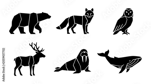 Photography Minimalist vector illustration set featuring black silhouette shapes of various