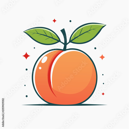Stylized Peach Icon with Leaves and Sparkles