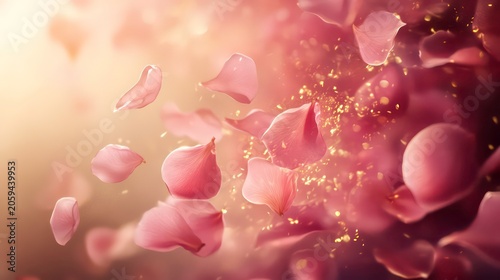 Abstract golden and pink petals flowing gently in the air