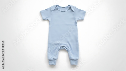Newborn baby onesie and pants set on white background minimalist flat lay