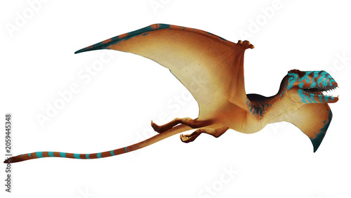 Photos Illustration of a colorful prehistoric flying dinosaur.