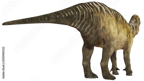 Majestic dinosaur with striped back in profile view.