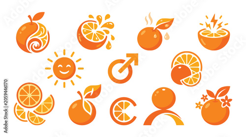 Fotografie Collection of orange fruit icons and symbols representing health, energy, and freshness