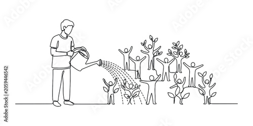 Continuous line drawing nurturing human growth concept