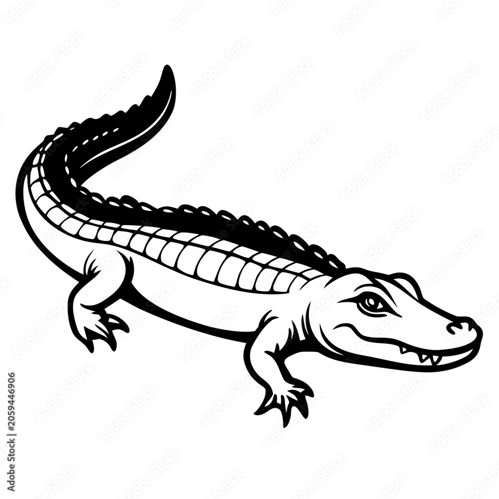 Fototapeta premium Black and white illustration of a stylized alligator