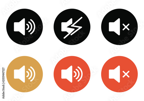 Fotografie Mute speaker icon set vector collection on circle background sound off silent sy