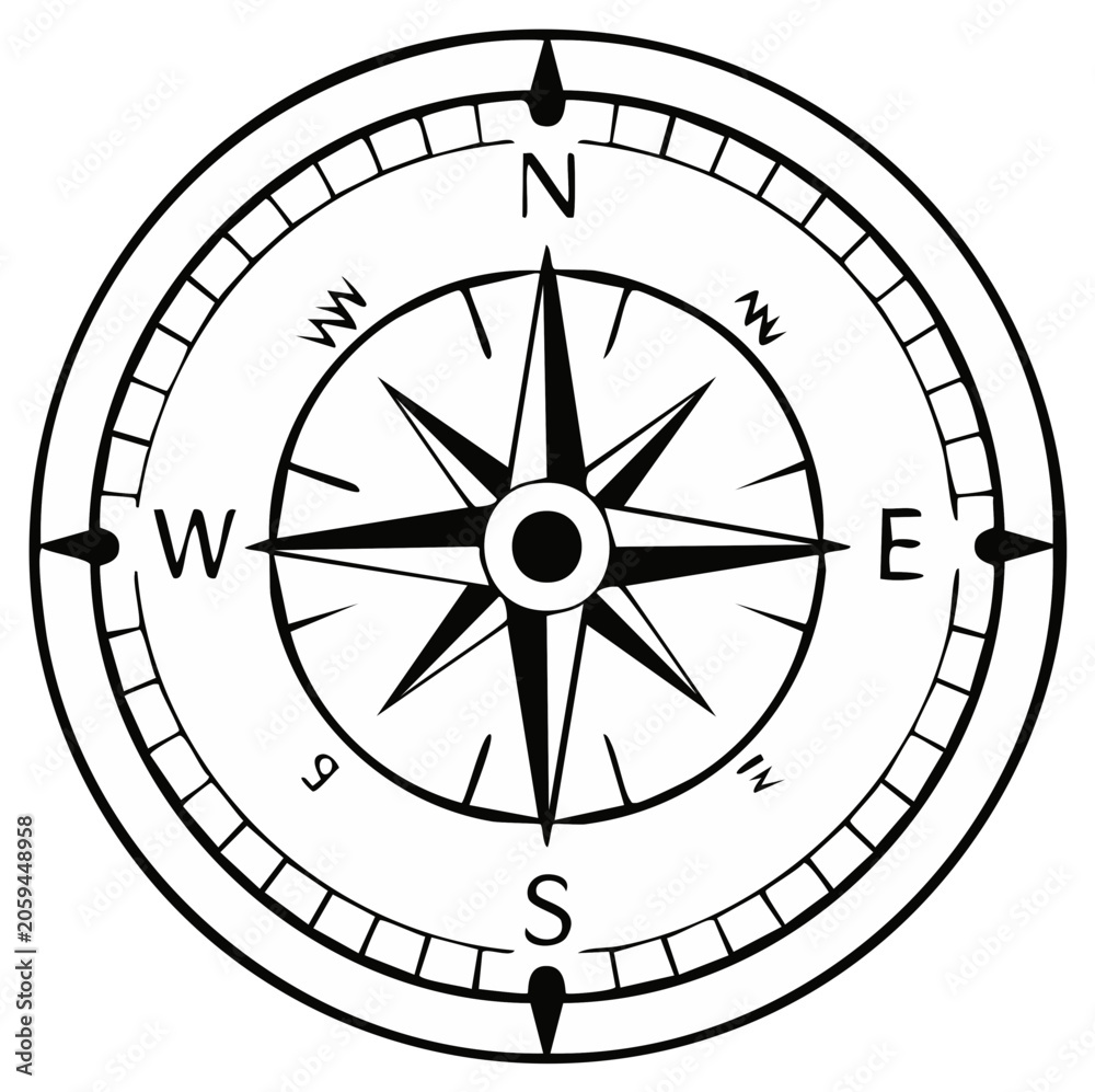 Obraz premium Classic compass rose with directional points north east south west for navigation and exploration