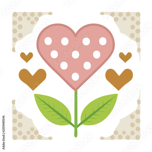 Pink Polka Dot Heart Flower with Green Leaves