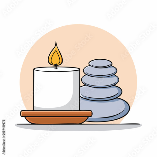 Spa Candle and Stacked Stones