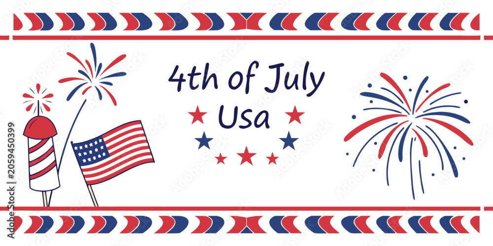 Fototapeta premium 4th of july usa banner with fireworks and flag illustration
