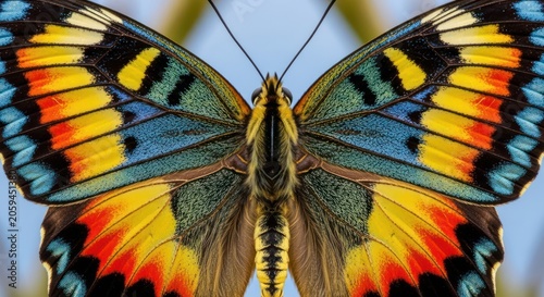 Colorful butterfly wing macro pattern detail close up.