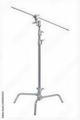 Professional silver metal c-stand with boom arm for studio lighting