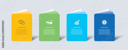 Infographic business book shape template 4 options steps layout.