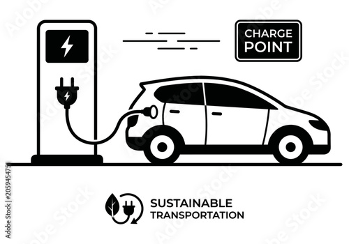 Electric Vehicle Charging Station Monochrome Flat Vector_26