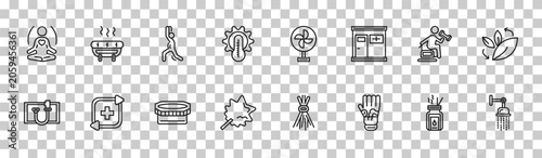 Konstfotografi outline sauna icons set - well-being, snow paradise, vascular workout, luxury shower