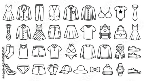 Photos Clothing icons set featuring various apparel items like shirts dresses pants and