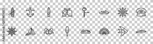 Εκτύπωση καμβά outline nautical icons set - skiff, marine, helm, speedboat