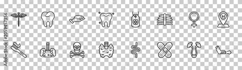 Foto outline medical icons set - caduceus, tooth, female, inhalator