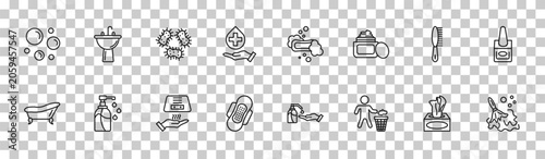 Slika na platnu outline hygiene icons set - bubble, washbowl, primp, wet cleaning