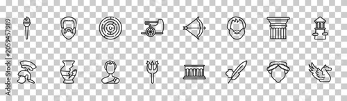 Quadro su tela outline greece icons set - sports torch, plato, pillar, pegasus