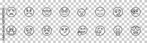 outline emoji icons set - sad emoji, nauseated emoji, stupid in love editable vector for web and mobile ui