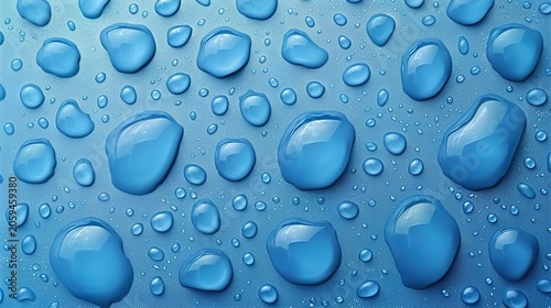 Fresh Water Drops On Blue Background Top View Abstract Texture