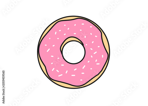 Strawberry donut illustration. Food packaging, menu illustration hand drawn print ads. Food business, bakery