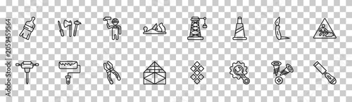 outline construction icons set - brush, tools, jackknife, chisel. editable vector for web and mobile ui
