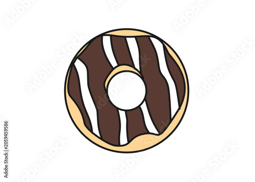 Chocolate donut illustration. Food packaging, menu illustration hand drawn print ads. Food business, bakery