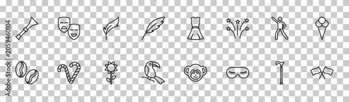 Canvas Print outline brazilia icons set - vuvuzela, theater masks, dancer, flags