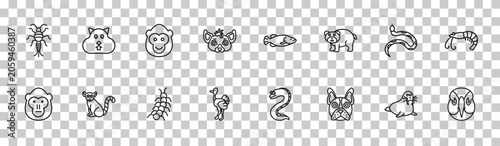 Foto outline animals icons set - silverfish, wombat, copperhead, deadlock
