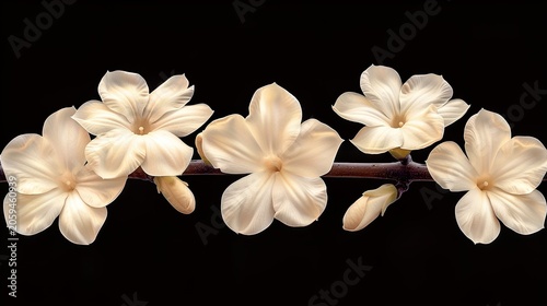 Fragrant White Jasmine Flowers On Elegant White Background