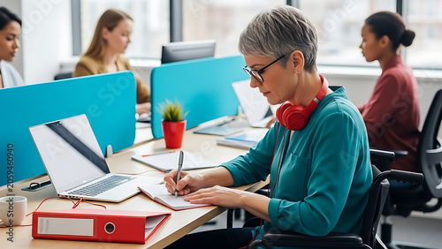 Diverse Team Working in Modern Office Woman in Wheelchair.