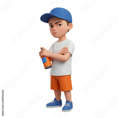 Cartoon boy with baseball cap and spray can