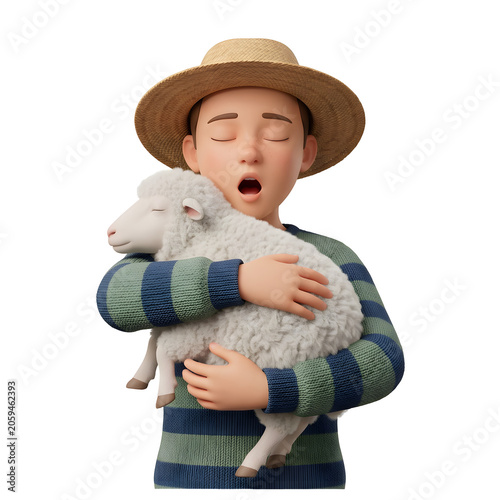 Cartoon boy sleeping with a fluffy sheep