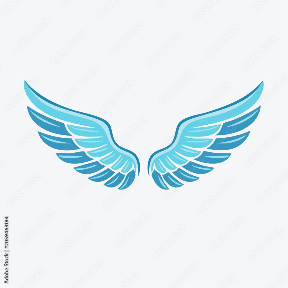 Fototapeta premium Stylized Blue Angel Wings Icon
