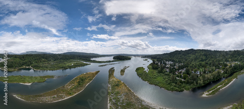 Fotografija Aerial Panorama of River Islands and Estuary Near Mission in Fraser Valley, BC,