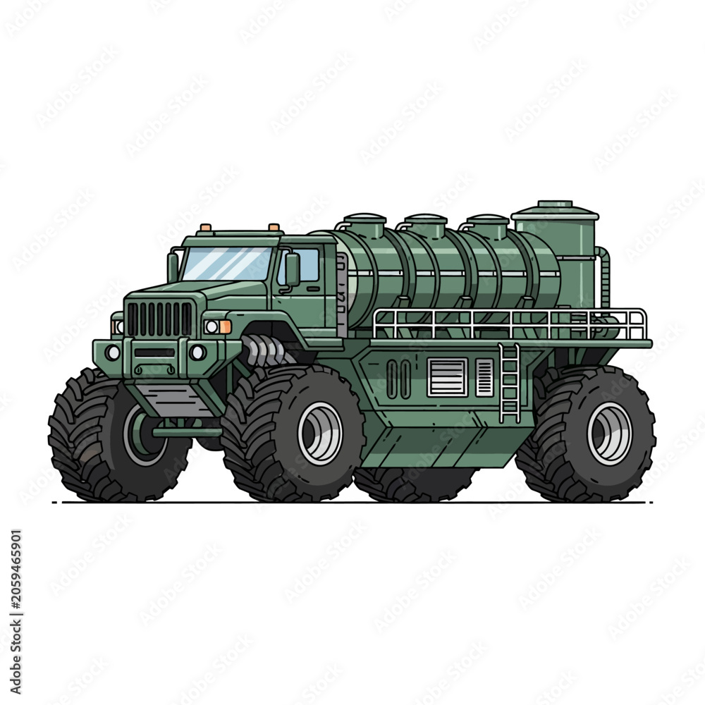 Fototapeta premium Large green military truck vehicle transport.