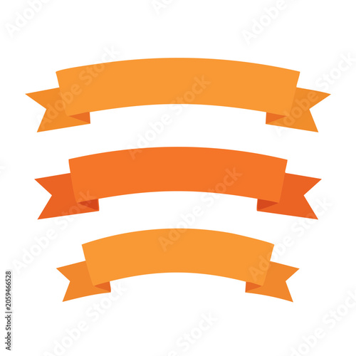 Three orange curved banners on transparent background
