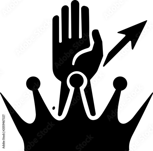 Icon of hands holding a flame in front of a mountain and sun