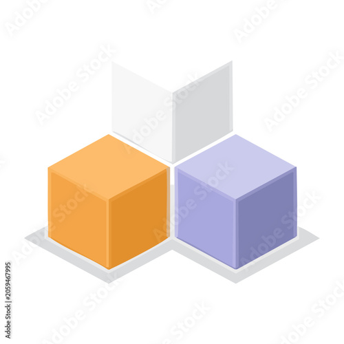 Isometric 3D Cubes in Orange, Purple, and Gray