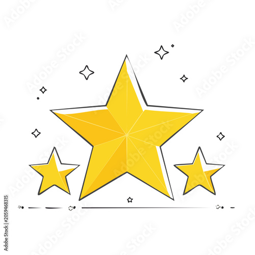 Yellow star with small stars and sparkles illustration