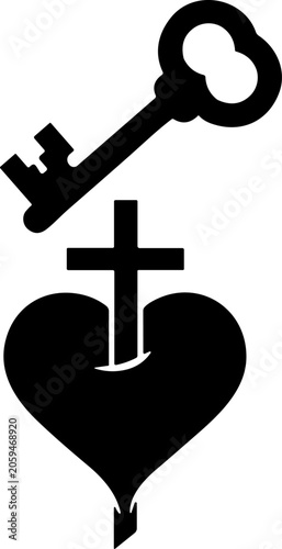 Christian symbol featuring a heart, a cross, and a key, representing faith, love, and salvation
