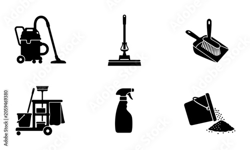 Billede på lærred Cleaning Supplies Vector Icons, Household Chores Equipment Set, Janitorial Tools
