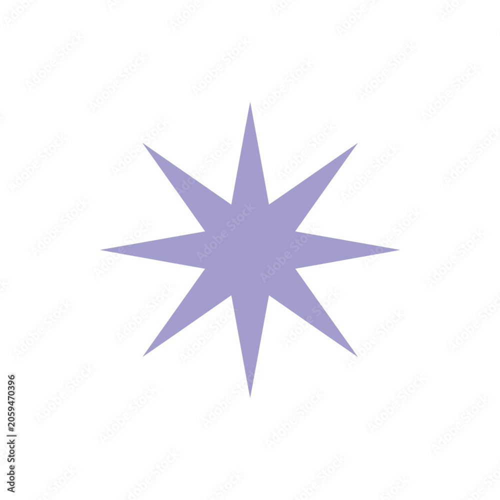 Obraz premium A simple light purple star shape with eight sharp points isolated on a plain white background, flat for web use
