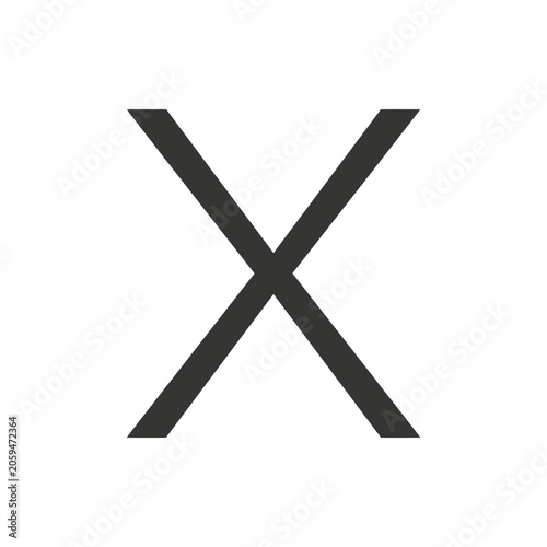 A bold dark grey letter x, sans-serif typography, isolated on a white background, representing a cross, cancellation, or unknown variable